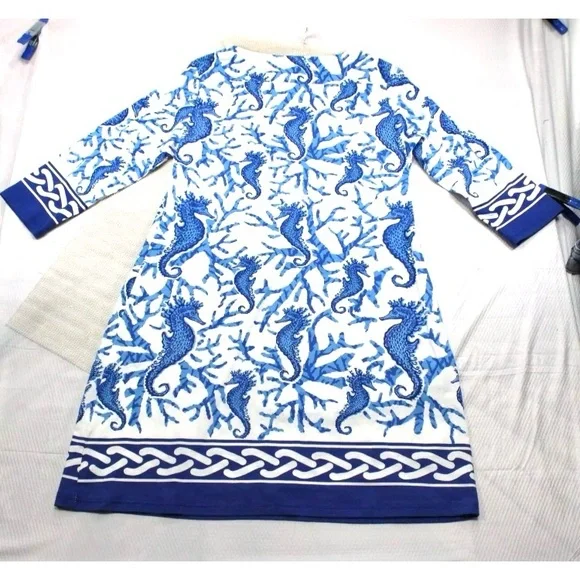 Barbara Gerwit Nautical Seahorse Coral Ocean Beach Dress NWT Large - Picture 3 of 10